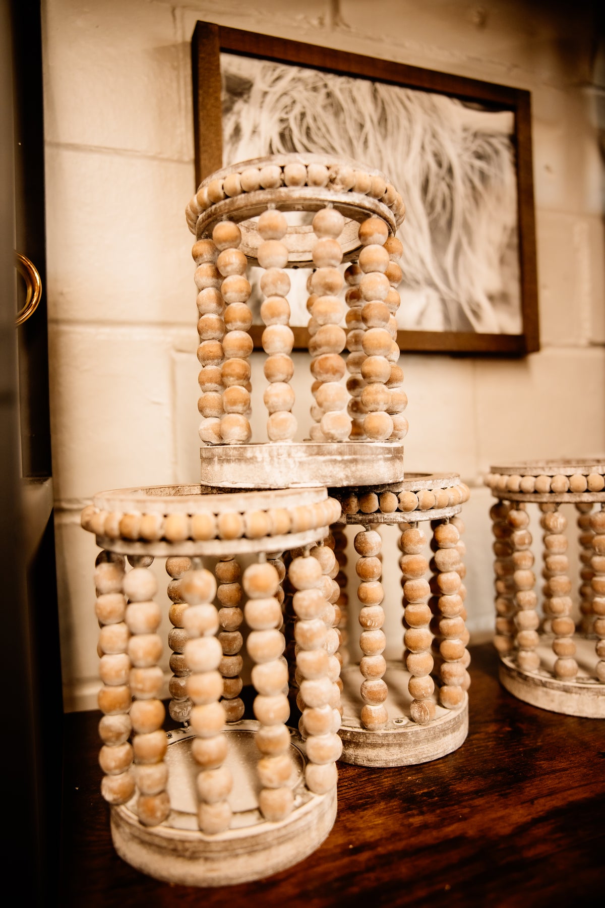 White Distressed Beaded Lantern