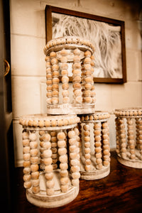 White Distressed Beaded Lantern