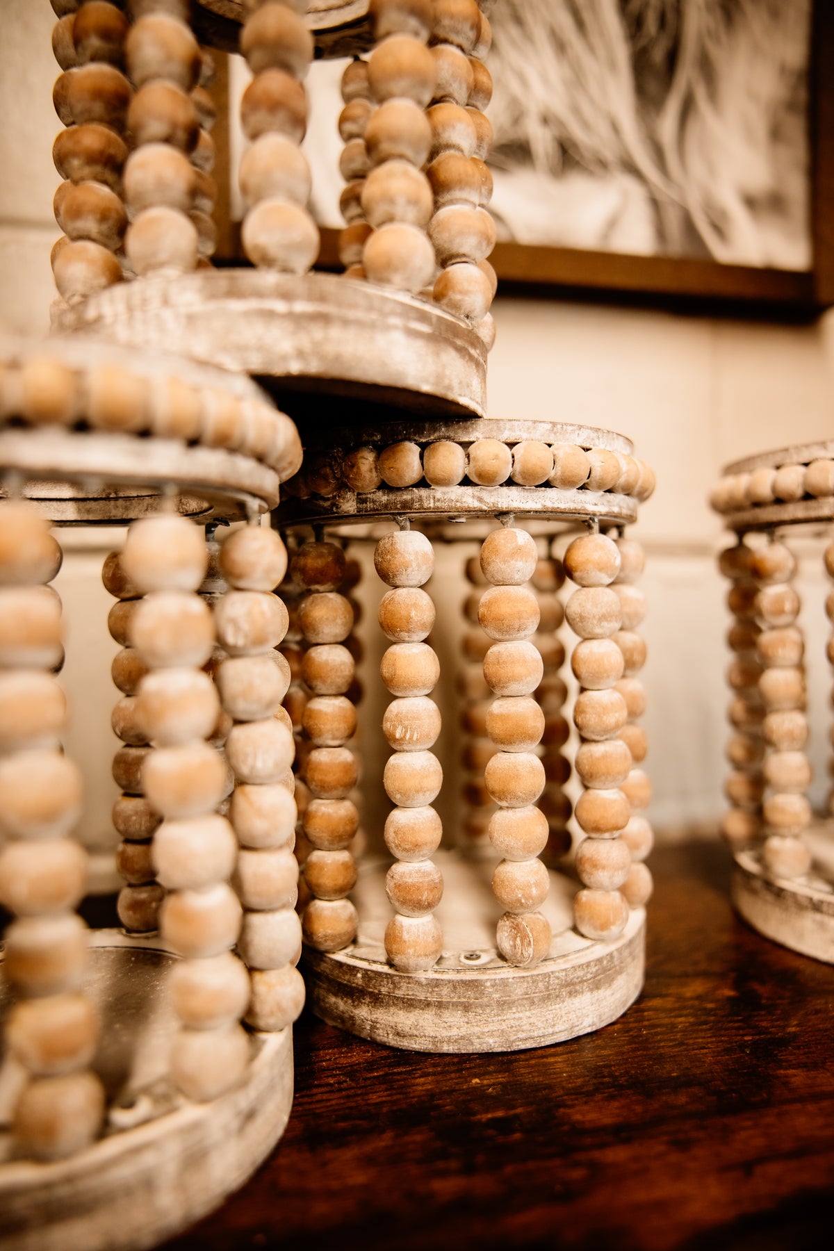 White Distressed Beaded Lantern